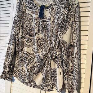 Adrienne Vittadini Black and Cream Paisley Blouse